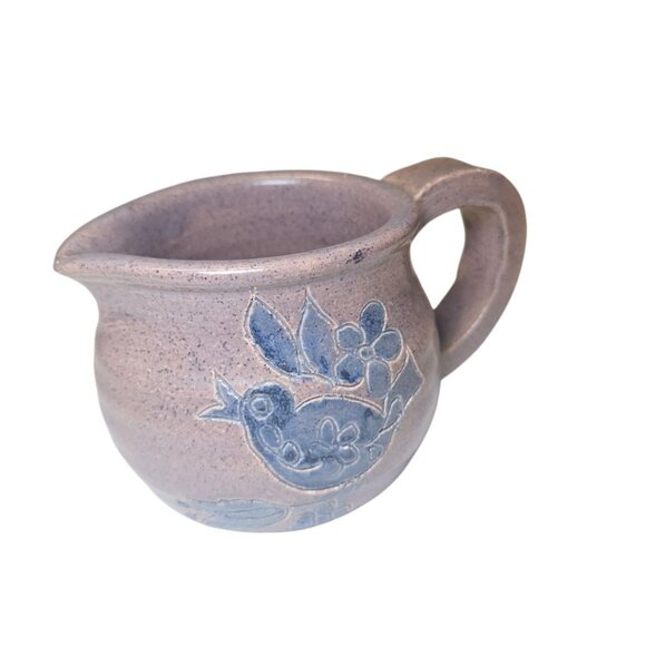 Small Pitcher Bird Pottery CL 74 Blue Vintage Artist Home Decor Country Cottage - Picture 4 of 9